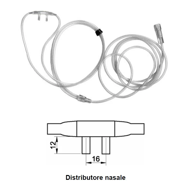 Cannula nasale a cravattino con tubo antischiacciamento 10 mt. e nasellino morbido OS/12AVS - Adulti