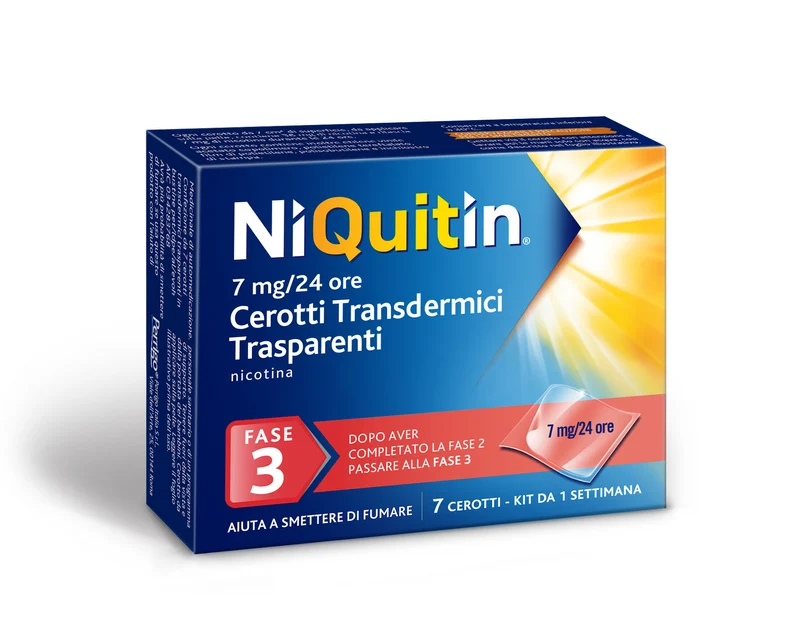Niquitin 7 mg, 14 mg, 21 mg/24 ore cerotti transdermici trasparenti nicotina