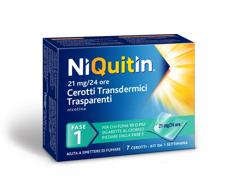 Niquitin 7 mg, 14 mg, 21 mg/24 ore cerotti transdermici trasparenti nicotina