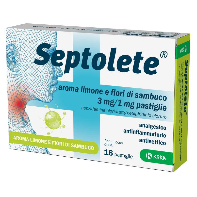 Septolete aroma limone e fiori di sambuco 3 mg/1 mg pastiglie benzidamina cloridrato/cetilpiridinio cloruro