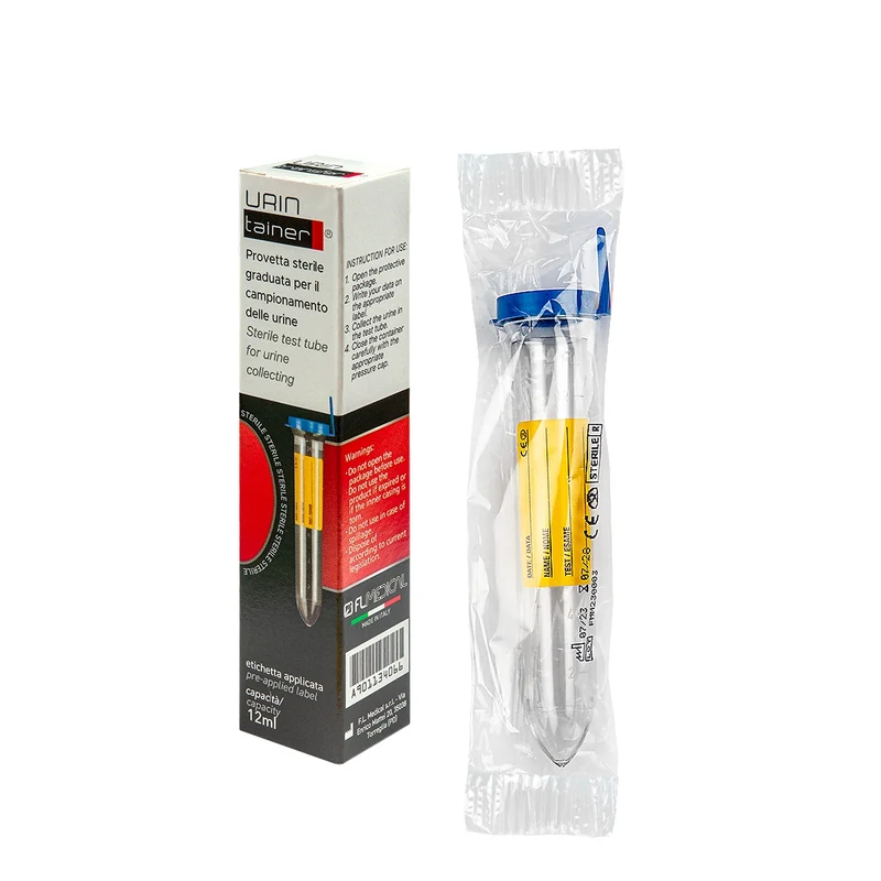 Provetta per urina sterile con etichetta da 12 ml - conf.singola in astuccio