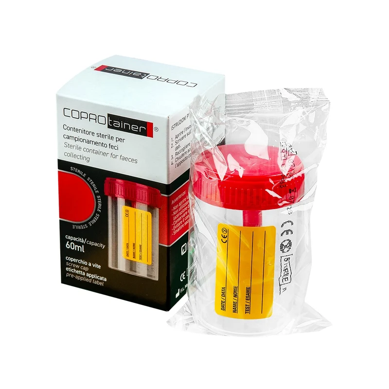 Contenitori feci sterili da 60 ml in polipropilene con tappo a vite - conf.100 pz. in astuccio singolo