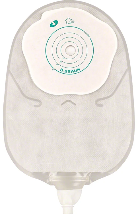Sacca urostomia mono pezzo con protettore cutaneo e adesivo microporoso con rubineto e valvola antireflusso silk misura 12/55mm 30 pezzi flexima uro