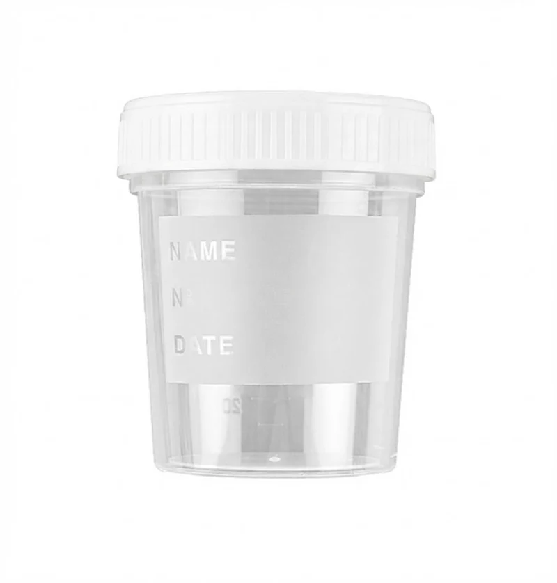 Contenitori Urina con superficie di scrittura da 120 ml - tappo bianco - camera bianca ISO 8 - conf.300 pz.sfusi