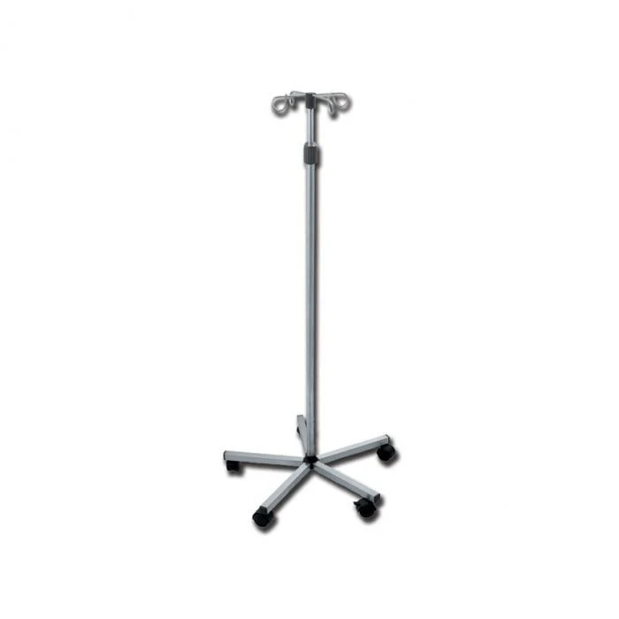 Asta portaflebo in acciao inox con ruote - 4 ganci in acciaio