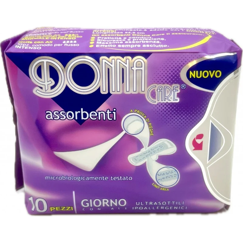 Donna Care Assorbenti pz 10 Lungo con Ali – Cartone 36 pz