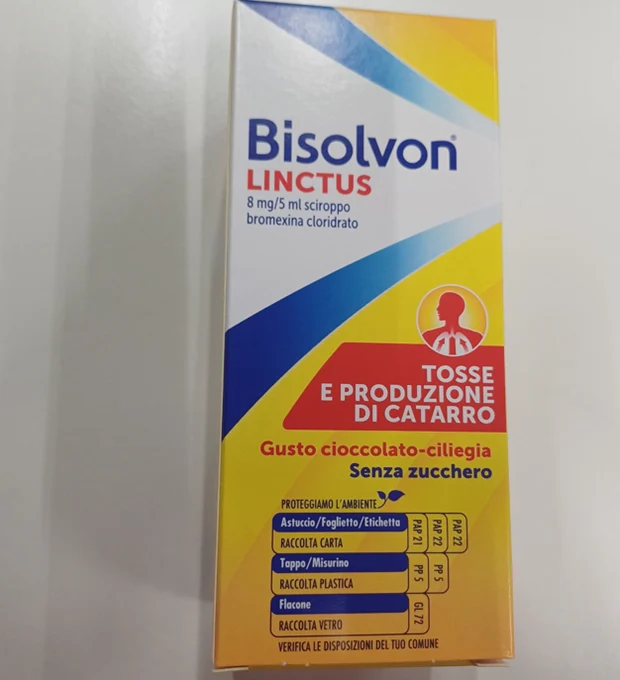 Bisolvon linctus 8 mg/5 ml sciroppo - gusto cioccolato-ciliegia bromexina cloridrato