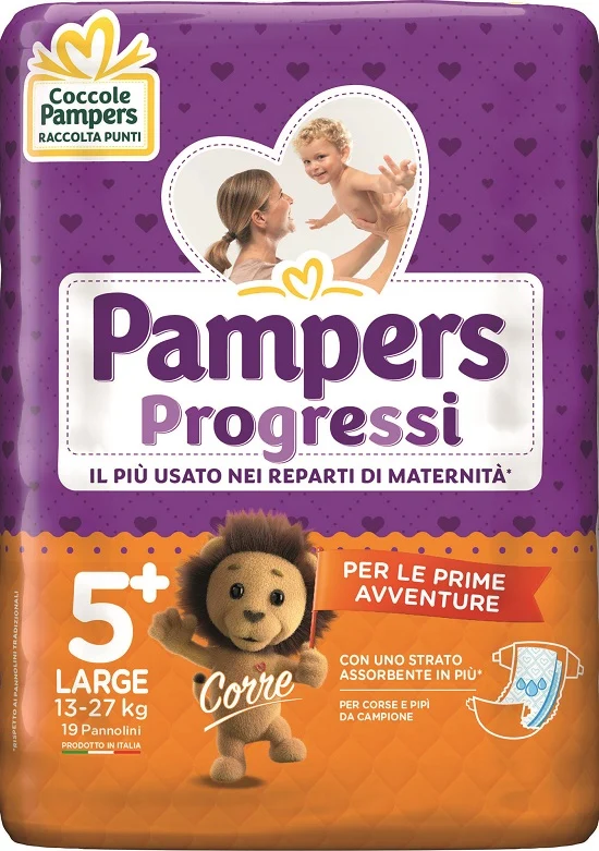 Pampers progressi large pannolino 5+ 13-27kg 19 pezzi