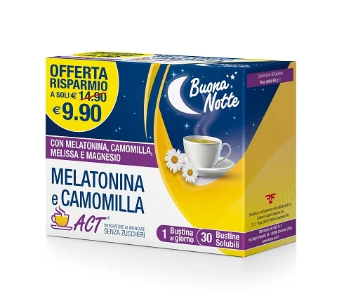 Melatonina e camomilla act 30 bustine solubili senza zuccheri