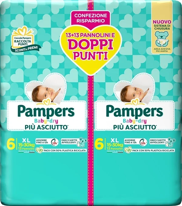 Pampers baby dry pannolino duo downcount xl 26 pezzi