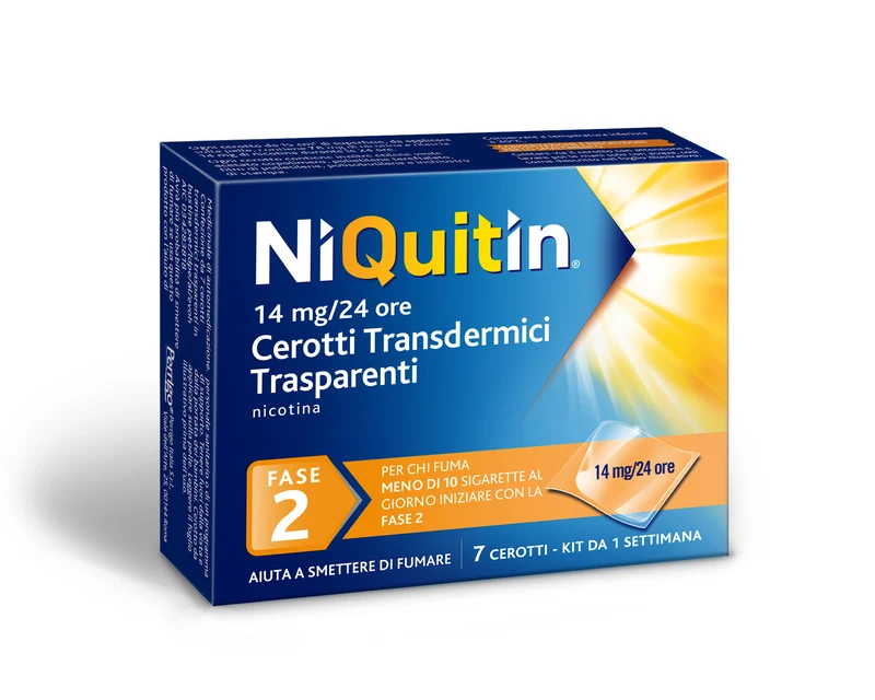 Niquitin 7 mg, 14 mg, 21 mg/24 ore cerotti transdermici trasparenti nicotina