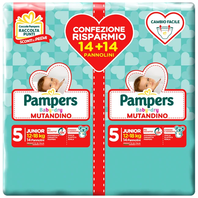 Pampers baby dry pannolino a mutandina duo downcount junior 28 pezzi