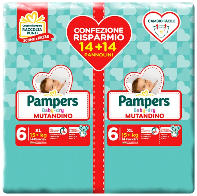 Pampers baby dry pannolino a mutandina duo downcount xl 28 pezzi