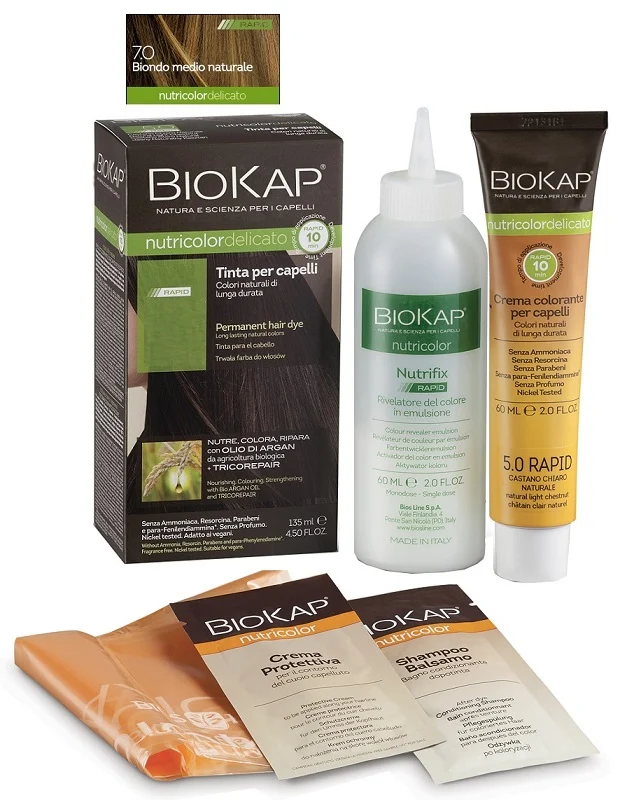 Bios line biokap nutricolor delicato rapid tinta 7,0 biondo medio naturale 135 ml
