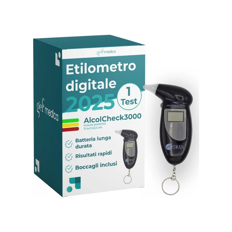 Etilometro digitale AlcolCheck 3000 con display LCD - test rapido tasso alcolemico