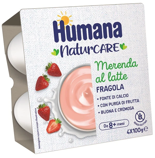 Humana merenda latte fragola 4 pezzi da 100 g