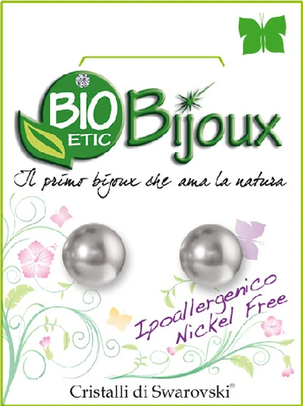 Orecchini sterili 8 mm con perla colore light grey